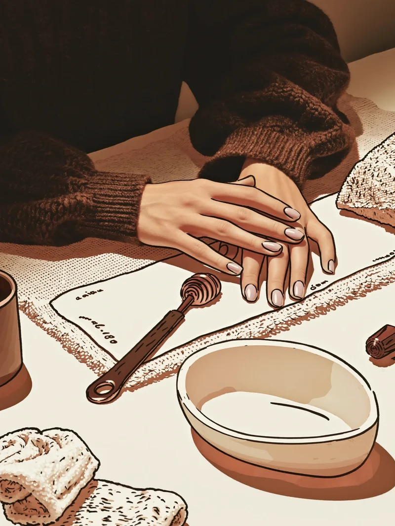 Illustration einer Handpflege mit neutralen Texturen